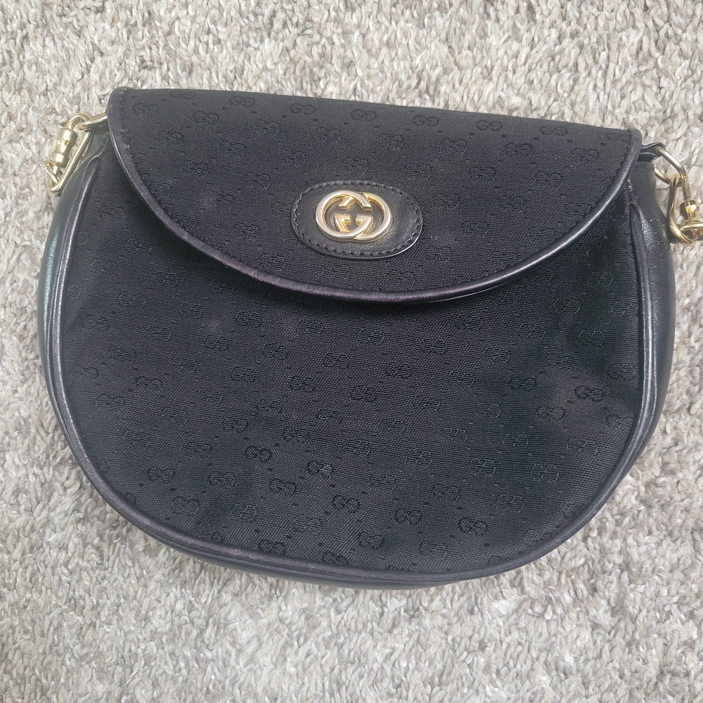 PRE-LOVED 1970's Vintage Gucci Black Mini GG Flap Crossbody Rope Bag